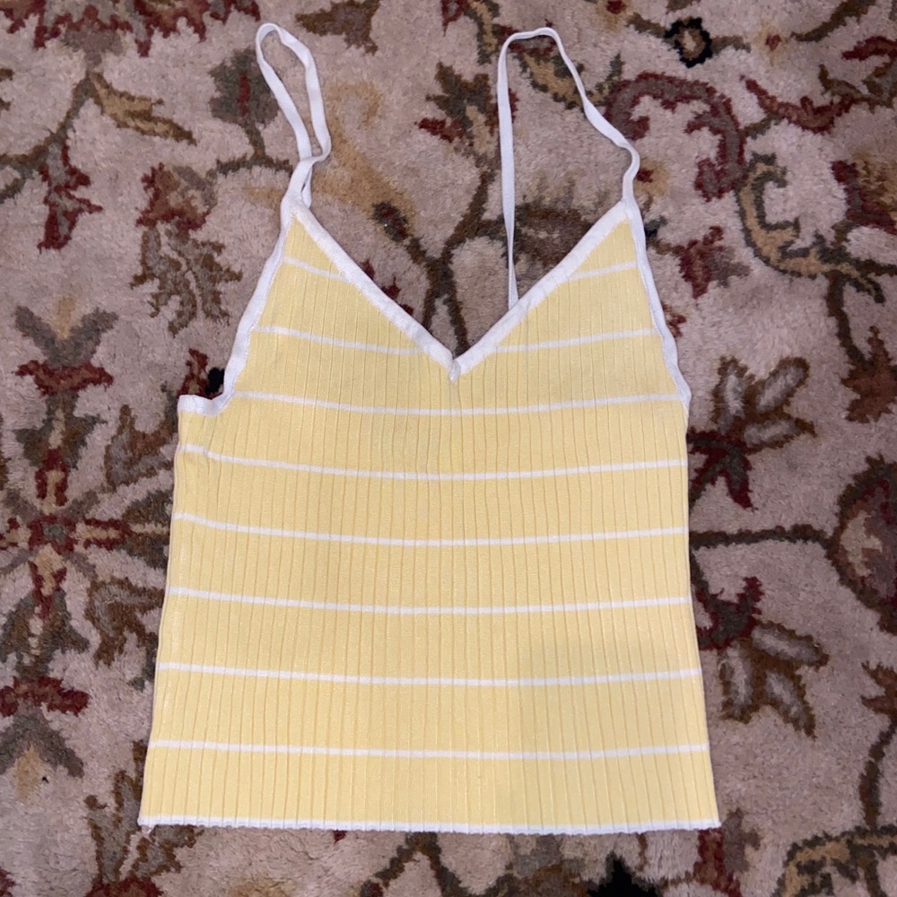 Kendall + Kylie Yellow Striped Knit Tank